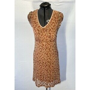 FREE PEOPLE Burnt Orange Floral Dress Womens Small V Neck Cap Sleeve Lined